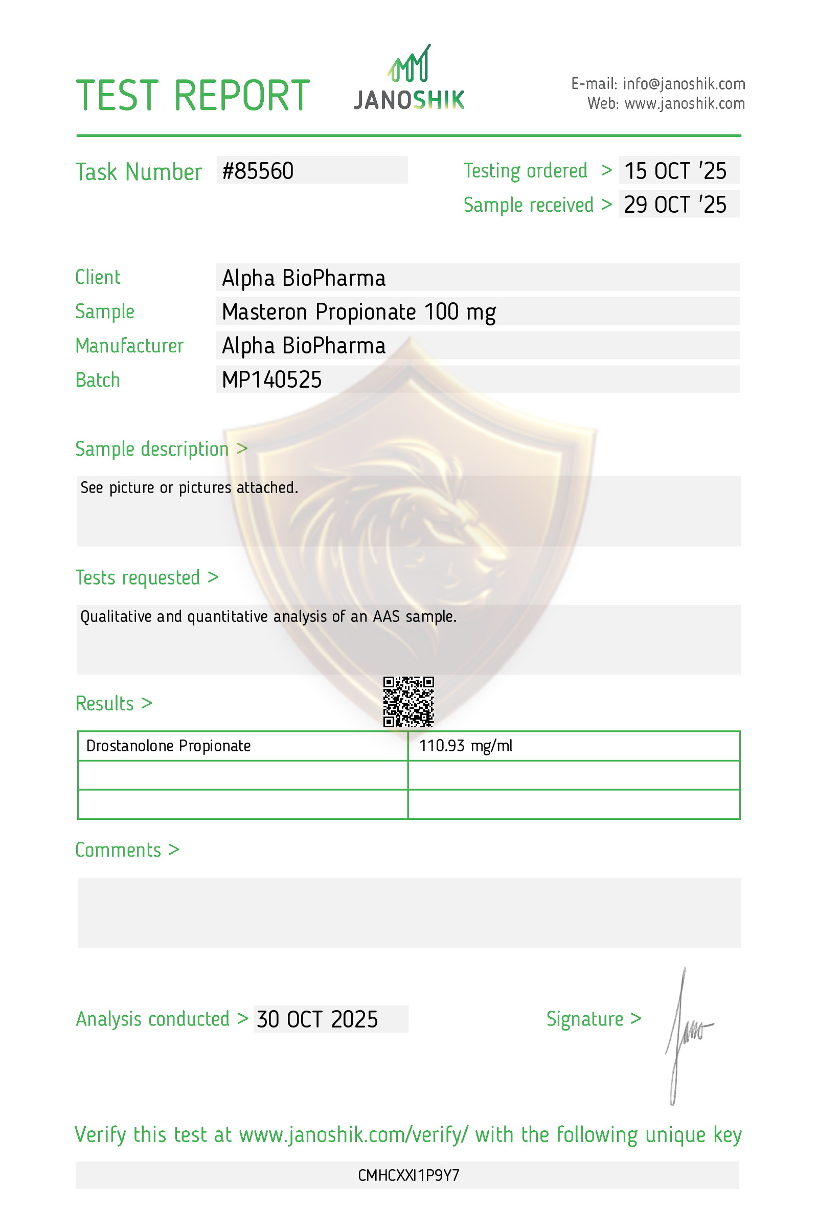 Janoshik Result