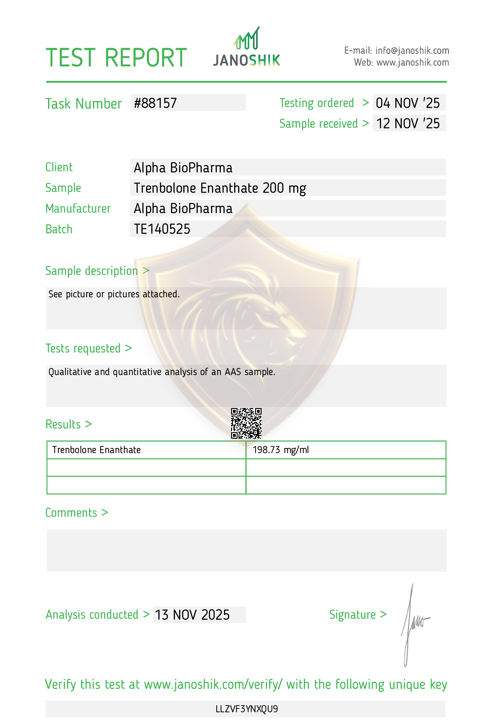 Janoshik Result