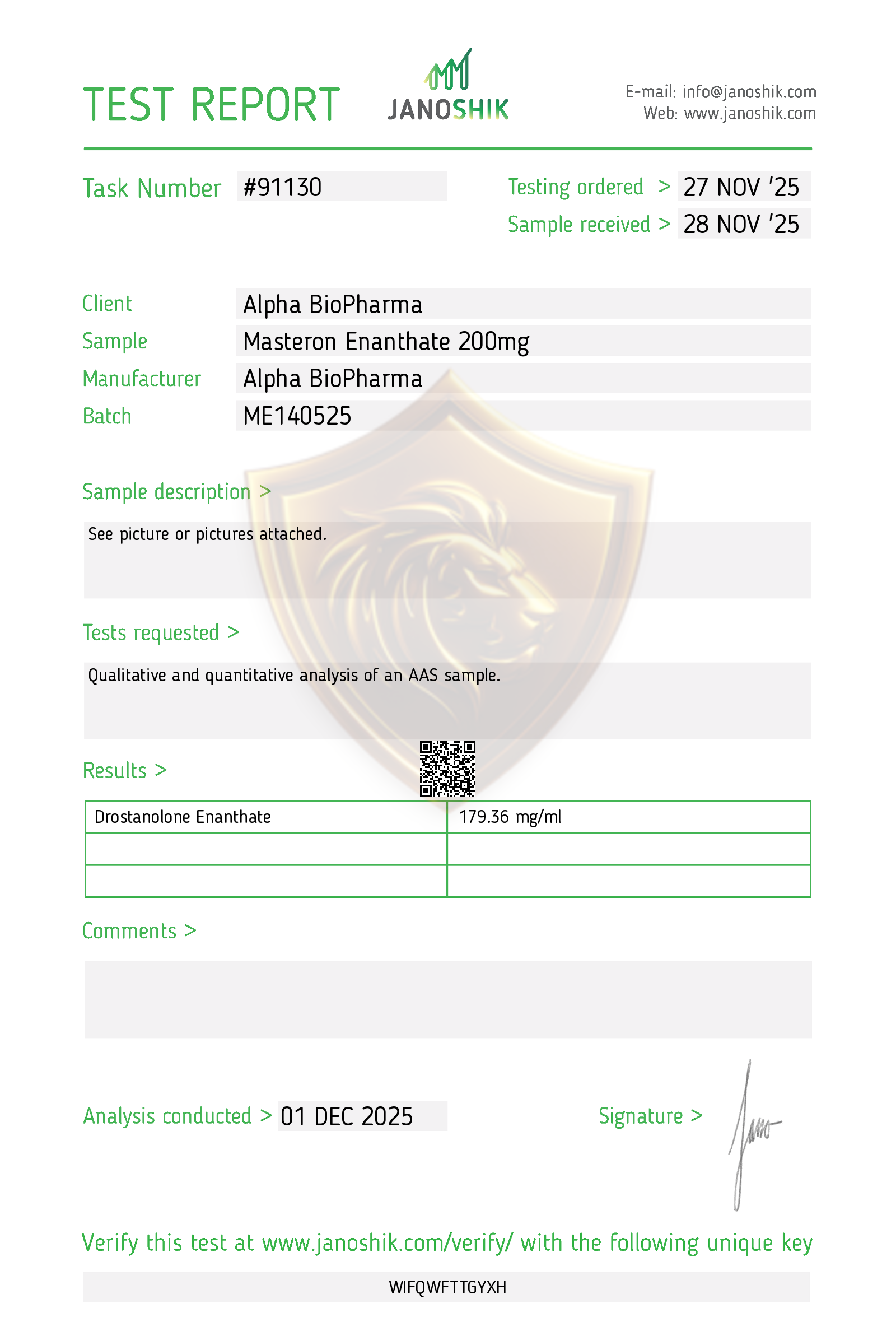 Janoshik Result
