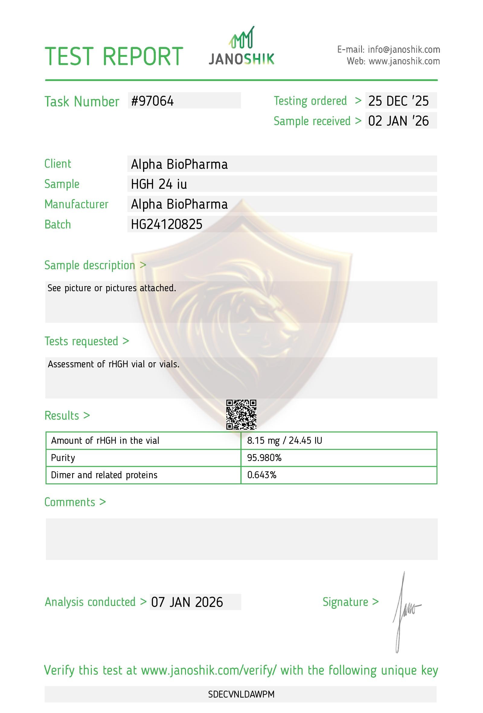 Janoshik Result