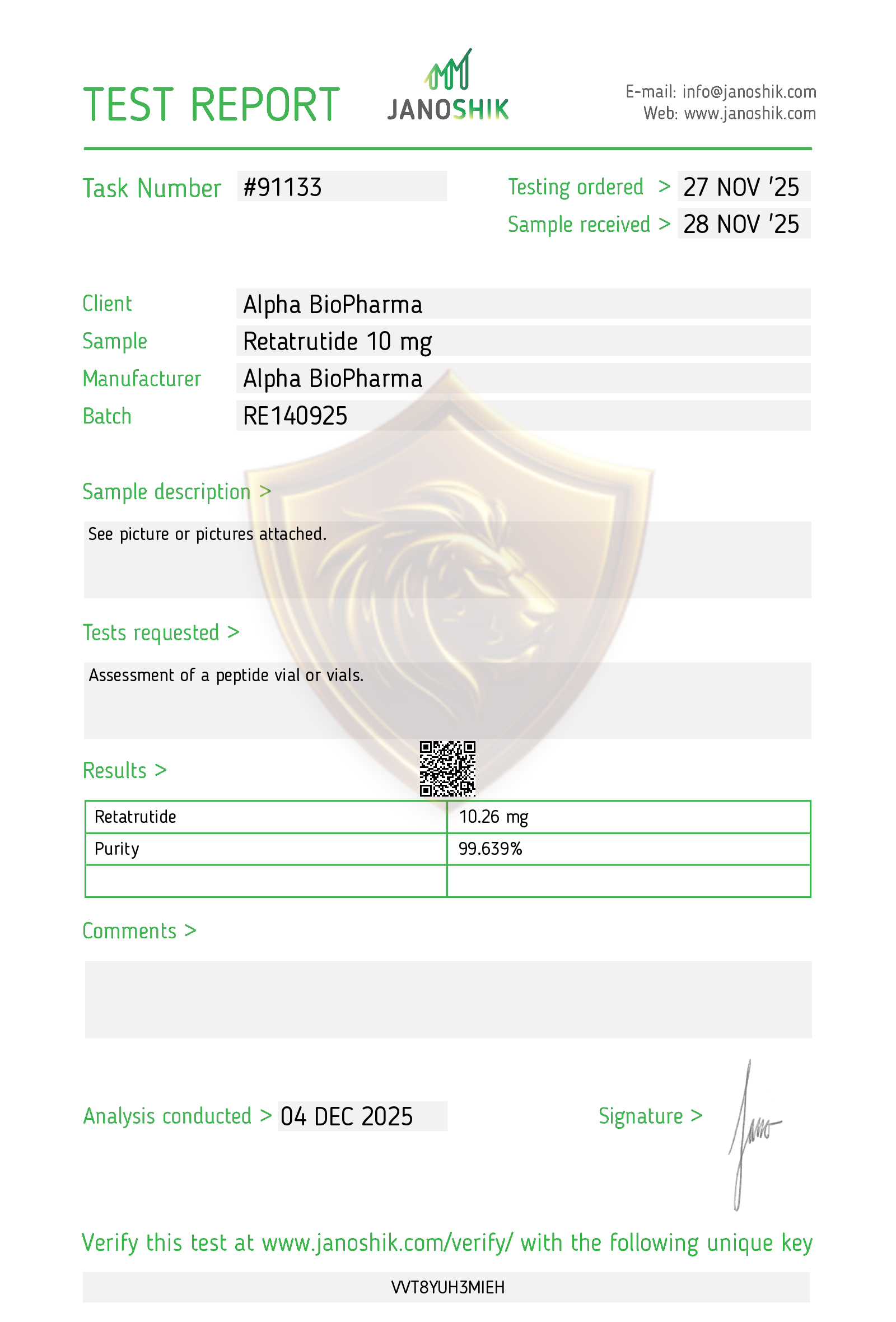 Janoshik Result