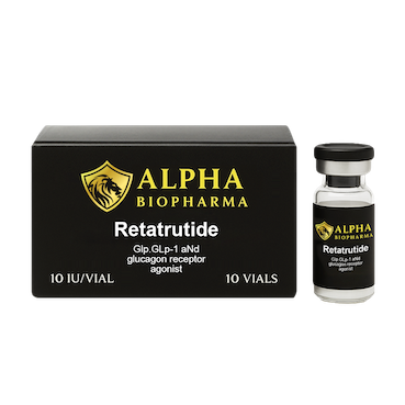 Retatrutide 10 mg kit met 10 vials en losse vial – rechtvoor aanzicht onderzoekspeptide